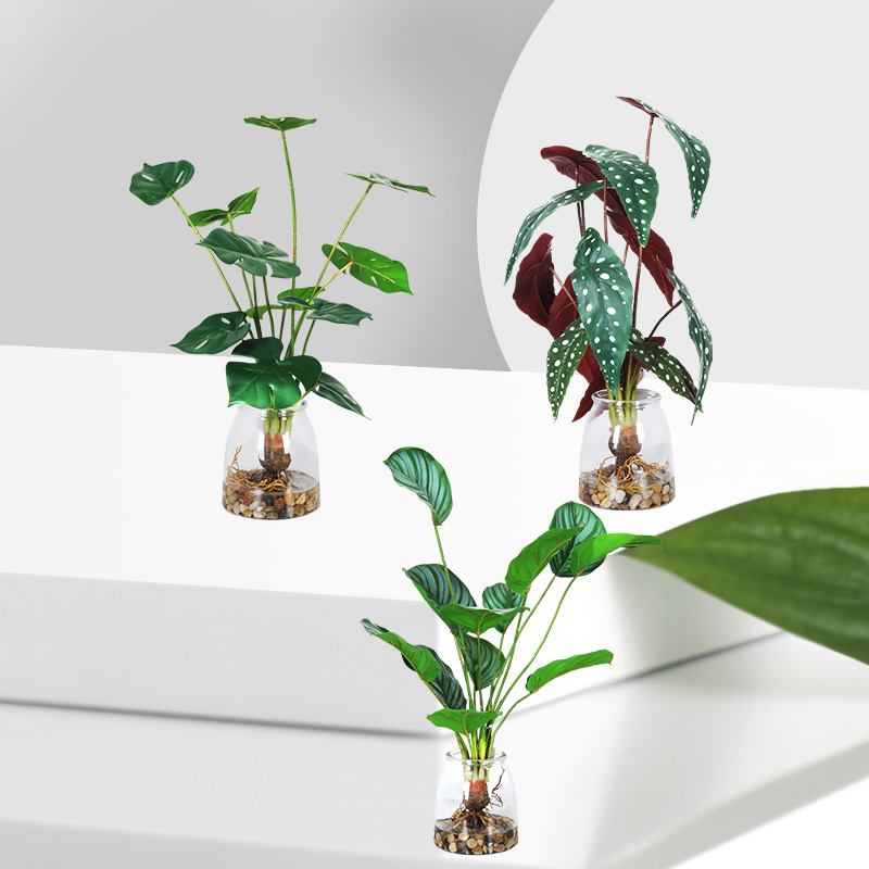 새로 디자인 된 뜨거운 판매 고품질 도매 인공 화분에 심은 식물 인공 녹색 장식